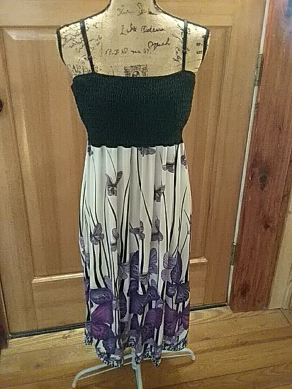 Cristinalove Black Bodice  Maxi Dress with Purple Floral Print
